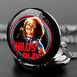 Creative Horror Design Glass Dome Quartz Pocket Watch Necklace Pendant Clock Vintage Men Women Kids Gift Clock Halloween Gift