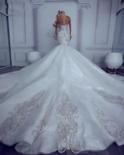 Customized Arabic Aso Ebi Plus Size Mermaid Wedding Dress Beaded Crystals Lace Sheer Neck Long Sleeves Bridal Gowns Dresses