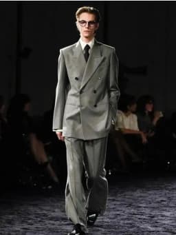 Smart Causal Grey Suit For Men Double Breasted Peak Lapel Loose 2 Piece Jacket Pants Office Daily Prom Terno Masculinos Completo