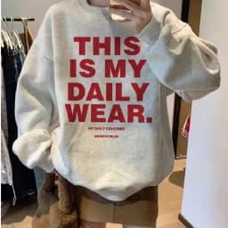 Winter Thickened Long Sleeve Sweatshirt Lazy Style Oversized Hoodie Fleece Women's round Neck Personalized Letter Print Top