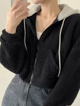 Lamb Fur Collar Short Coat Women's Autumn Winter Thickened Zipper Hooded Jacket Korean Style Contrast Color Open Cardigan