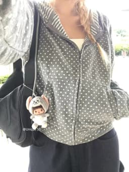 Slimming SEI Japanese Early Style Polka Dot Stripe Casual Versatile Women's Hoodie Jacket Coat Straight Cut Commute Style Lon...