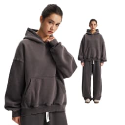 Custom LOGO men's new short BOXY version 370G heavy fleece worn old hooded sweater scimitar wide leg trousers couple suit