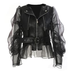Fashionable and domineering women'sperspective patchwork mesh leather jacket motorcycle rock zipper jacket premium Women's tops