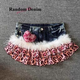 Y2k  Leopard Mini Skirt Patchwork Denim American Vintage 2000s Sexy Subculture Harajuku Streetwear Style Random Denim Summer