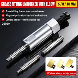 TINSOL Grease Fitting Unblocker Tool Kit with 6/8/10mm Push Rods, Alloy Steel Grease Zerk Cleaner for Auto and Farm Equipment