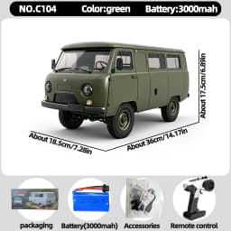 WPL C104 1:12 4WD Off‑Road Van Truck RC Car Four‑Wheel Drive UAZ‑452 Simulated RC Model Vehicle Electric Toy Car for Boys Adults