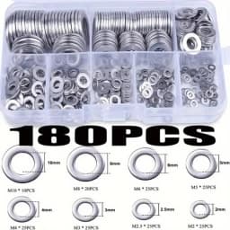 180pcs Stainless Steel Washer Set, M2-M10 Size, Easy to Install, Durable Material, Ideal for DIY Projects/Machinery