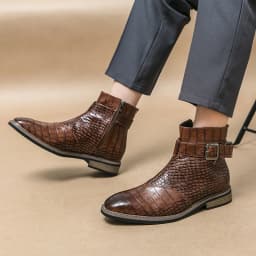 High End Banquet Formal Boots Winter Ankle Boots Men's Business Shoes Pointed Men's Genuine Leather Shoes Retro Brown Size:38-46
