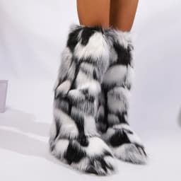 Winter New High Boots Over The Knee Snow Boots Women Plus Velvet Warm Imitation Fox Fur Boots Imitation Raccoon Fur Winter Boots