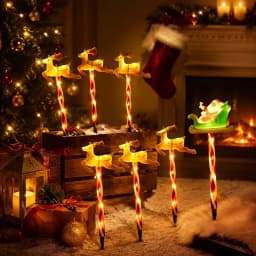 5pcs/set Christmas Solar Stake Lights Santa Sleigh & Reindeer & Sled Outdoor Solar Pathway Light For Garden Yard Festive Decor