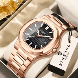 BINBOND Orginal Luminous Waterproof Sturdy Stainless Steel Strap Quartz Wristwatches For Men Luxury Auto Date Men's Watch Reloj