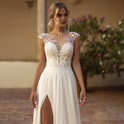 Elegant Chiffon Wedding Dresses for Bride Sheer Neck Illusion Bridal Party Gown with Slit Lace Applique Vestidos De Novia