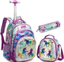 Bunnyfly Boys Rolling Backpack with Lunch Bag And Pencil Case - Wheeled Travel Trolley School Bag Stylish And Functional for Tra