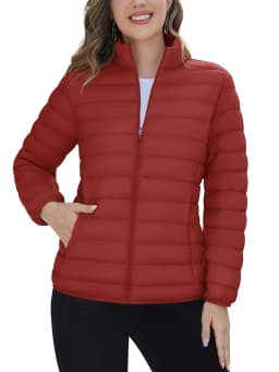 TACVASEN Winter Quilted Puffer Jackets Womens Lightweight Stand Collar Full Zip Up Down Coat Windproof 4 Pockets Thermal Outwear