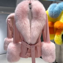 YOLOAgain Real Fox Fur Collar Genuine Leather Jacket Women