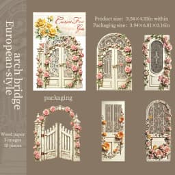 Journal GO 10pcs Garden Flower Gate Embossed Stickers 3D Wood Paper Floral Iron Gate Decal for Journaling Scrapbooking Card DIY