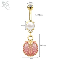 ZS 1 PC Cute Shell Pendant Belly Button Ring Moonstone Drop Belly Rings 14G Stainless Steel Summer Flower Navel Piercing Jewelry