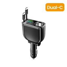 150W Car Charger With 70CM Retractable Dual Type C Cable Fast Charging 6-in-1 Car Phone Charger for iphone Samsung Huawei Xiaomi