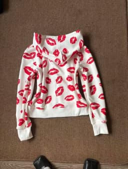 High Street Retro Red Lips Pattern Printed Short Zipper Hoodie Harajuku Punk Slimming Coat Autumn Winter Y2k Women Casual Hoodie