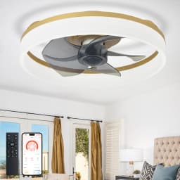 20" Modern Low Profile Flush Mount Fandelier - App & Remote Control, Dimmable Black Bladeless Ceiling Fan Light for Bedroom