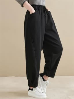 Winter New Trendy Warm Fleece Thick Oversize Loose Casual Trouser Women Solid Color Elastic Waist Versatile Premium Sweatpants