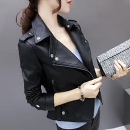 Casual Motorcycle Style Short PU Leather Jacket Women's Slim Fit Black Spring Autumn New Arrival Ladies' High Waist Coat