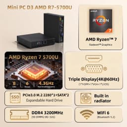 Texhoo Mini ITX PC AMD Ryzen 7 5700U R5 5600H 4600H FP6 DDR4x2 Dual Channel M.2 NVMe SATAx2 HDMI VGA LVDS 16G 256G Home Server