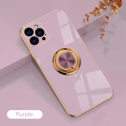 Luxury Plating Silicone Case For iPhone 16 15 14 13 12 11 Pro Xs Max Mini SE XR 8 Metal Ring Holder Stand Shockproof Soft Cover