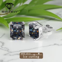Bocarman Ice Cut Zircon Stud Earrings S925 Silver Paraiba Tanzanite Blue Mint Green Rectangular Multicolor Women Fine Jewelry