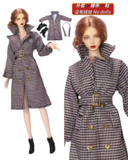 Long Trench Coat Outfit Set with Belt & Boots, Doll Clothes Accessories for 30cm BB FR Doll Dress Up Toy Parts