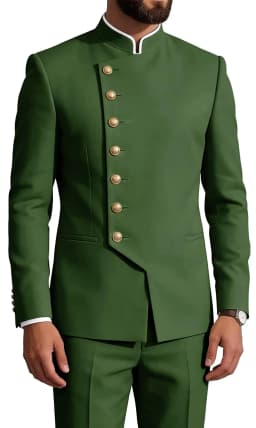 Mandarin Collar 2-Piece Suit Chinese Suit Set for Men Stand Collar Slim Fit Chinese Tunic Suits Jacket Pant Set Wedding