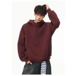 Autumn Winter New Button Half High Neck Hoodie for Men Korean Fashion Harajuku Simple Solid Men's Casual Loose Hooded Sweatshirt