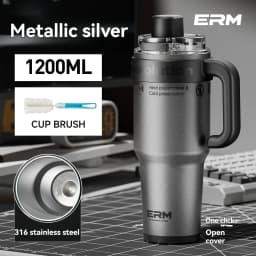 1200ML Extra Large Ceramic Tumbler Drinkware Stainless Steel Water Bottle Insulated Vacuum Flask Straw & Handle Leakproof