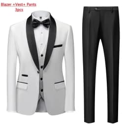 M-6XL Jacket Vest Pants Solid Color Men's Formal Business Office Suit Groom Wedding Dress Party Blazer Waistcoat Trousers Tuxedo