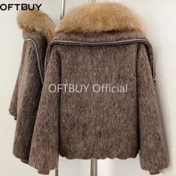 OFTBUY Luxury Real Fur Duck Down Clothes Overszie Women Wool Blend Down Jacket with Real Fox Fur Collar New Winter Warm Coat