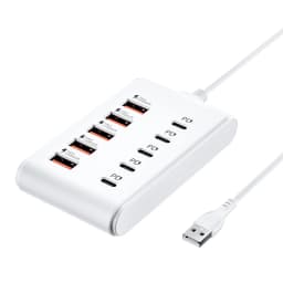 10 Ports USB Charger 5USB+5PD Power Strip Multi Port Type C Wall Charger With 1M Cable For iPhone Samsung Xiaomi QC3.0 Adapter
