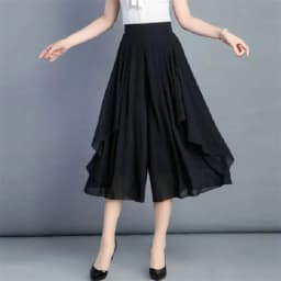 Women Chiffon Wide Leg Pants Spring Summer Thin Elastic Waist Loose All-match Lady Calf-Length Pants Fashion Skirts Pants 4XL