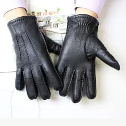 Deerskin Gloves Men's Touch Screen High-Quality Leather 2025 New Hand-Stitched Thin Wool Lining Keeps Warm in Autumn and Winter