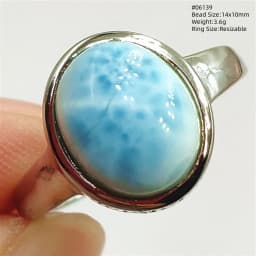 Natural Blue Larimar Oval Adjustable Ring Jewelry Water Pattern Real Larimar For Women Men Healing Fashion Stone AAAAAA