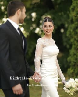 Eightale Boho Wedding Dresses Strapless Lace Long Sleeves Satin Customized Mermaid Bridal Gowns vestidos de novia