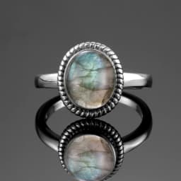 Silver Ring for Women Oval Round Natural Labradorite Ring Gift Sun Shaped Retro Luxury Fine Jewelry
