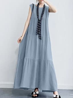ZANZEA 2023 Stylish Women's Ruffle Sundress Solid Summer Dress Casual Sleeveless Maxi Vestidos Female O neck Robe Oversized