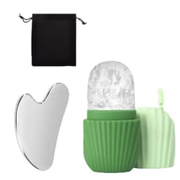 3-Piece Facial Cleansing Tool, Stainless Steel Heart-Shaped Scraping Tool, Ice Facial Roller, a Flannel Bag