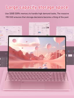 Pink 15.6" Fhd Ips Laptop with Intel N150, 32Gb Ddr4 Ram, 1Tb Ssd, Windows 11 Pro, 1920X1080, Dual Band Wifi, Bluetooth 5.0 - Notebook, Portable Computer for Work and School