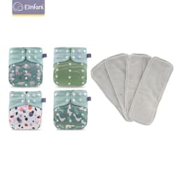Elinfant 4 diapers with 4 absorbents gray mesh cloth inner one size baby for 3-15kg washable eco-friendly baby cloth diaper