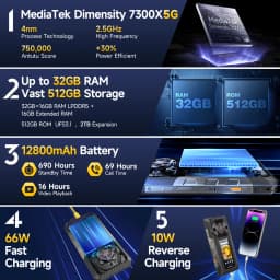 Ulefone Armor 30 Pro 5G Rugged Phone Android 14 Smartphone 6.95" 120Hz 32GB+512GB 12800mAh Night Camera 64MP NFC