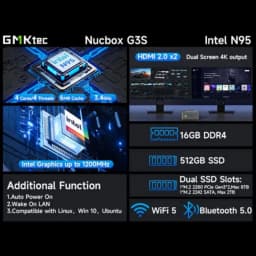 GMKtec G3S Mini PC Intel N95 3.4GHz Dual DDR4 Dual M.2 SSD 4K Dual HDMI WiFi 5 BT5.0 Gigabit LAN Desktop Computer