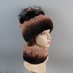 Real Rex Rabbit Fur Hat And Scarf Set Women Winter Knitted Beanie Hat Natural Fur Skullies Beanies Woman Hat Female Cap Elastic