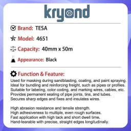 TESA 4651 Black Robust Tape - Select Size - with Excellent Abrasion Resistance